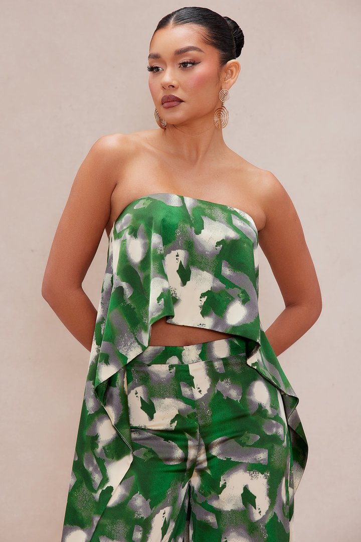 Kimoko Satin Pant Set - Green/combo