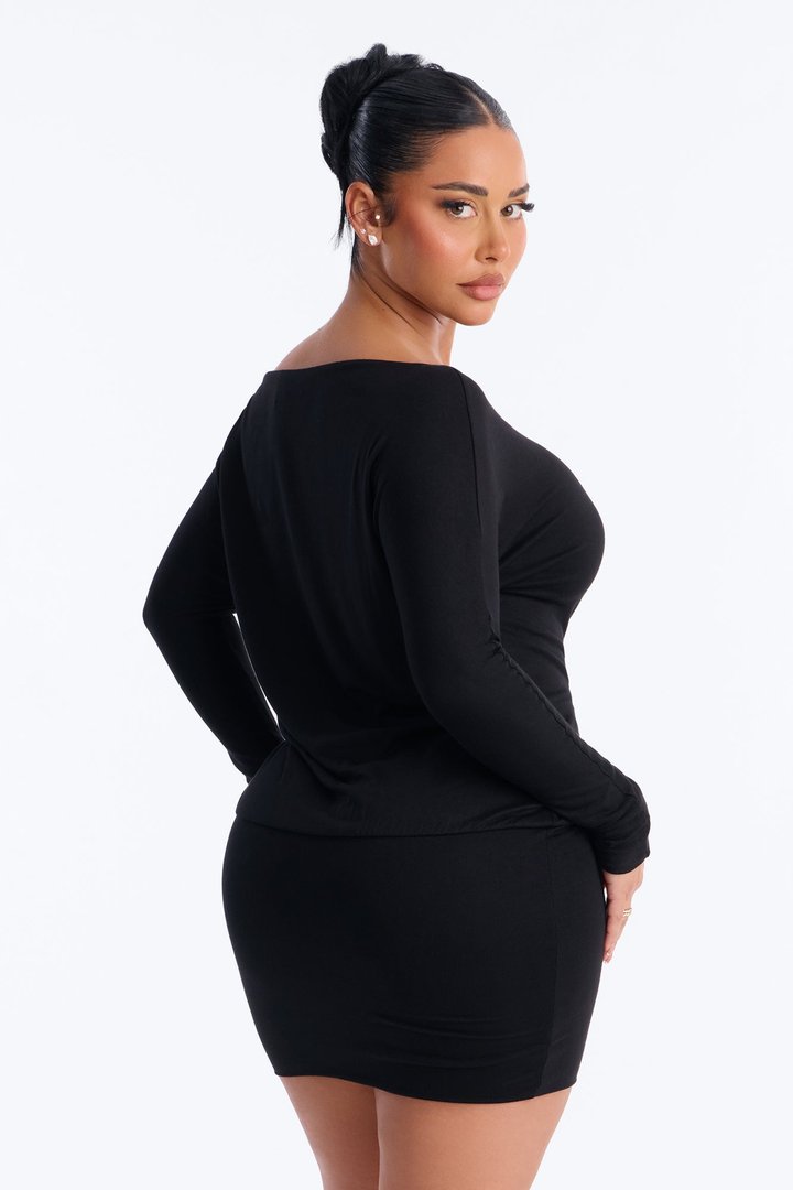 Kora Long Sleeve Mini Dress - Black