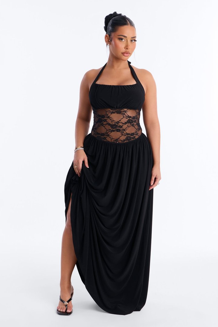Kamilla Lace Cut Out Maxi Dress - Black