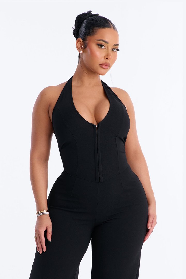 Diane Halter Wide Leg Jumpsuit - Black