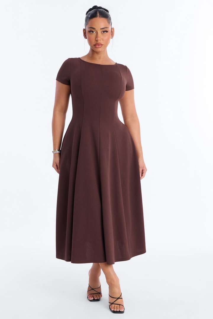Honor Short Sleeve Midi Dress - Chocolate