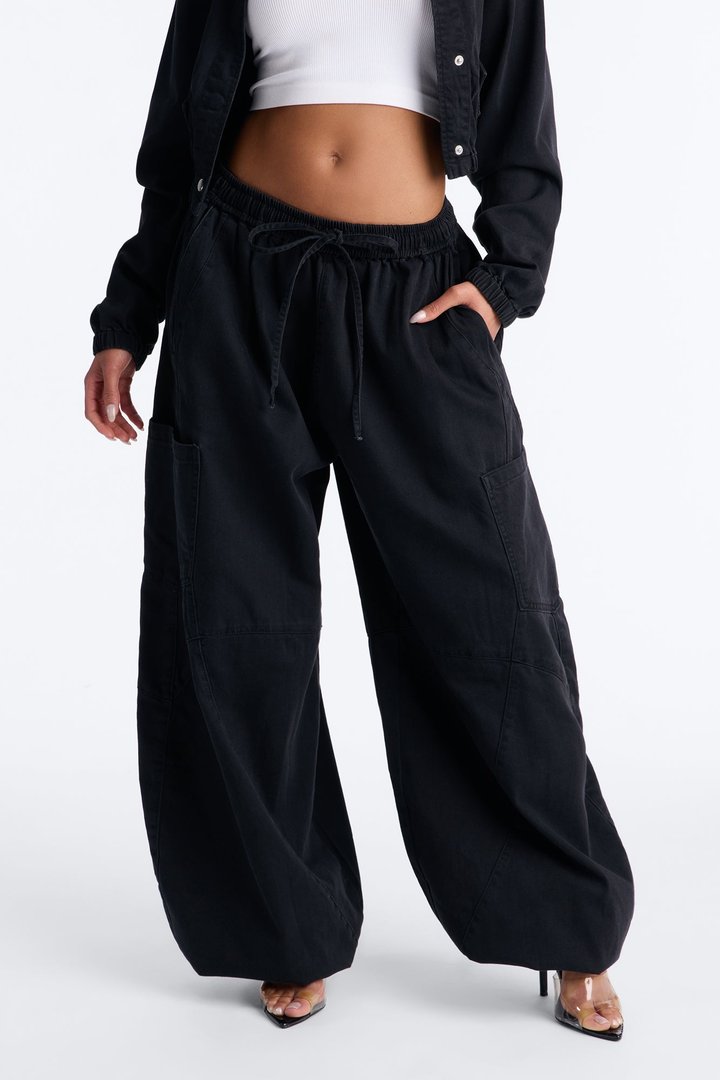 Premium Drapey Pull On Jogger Baggy Jeans - Black Wash