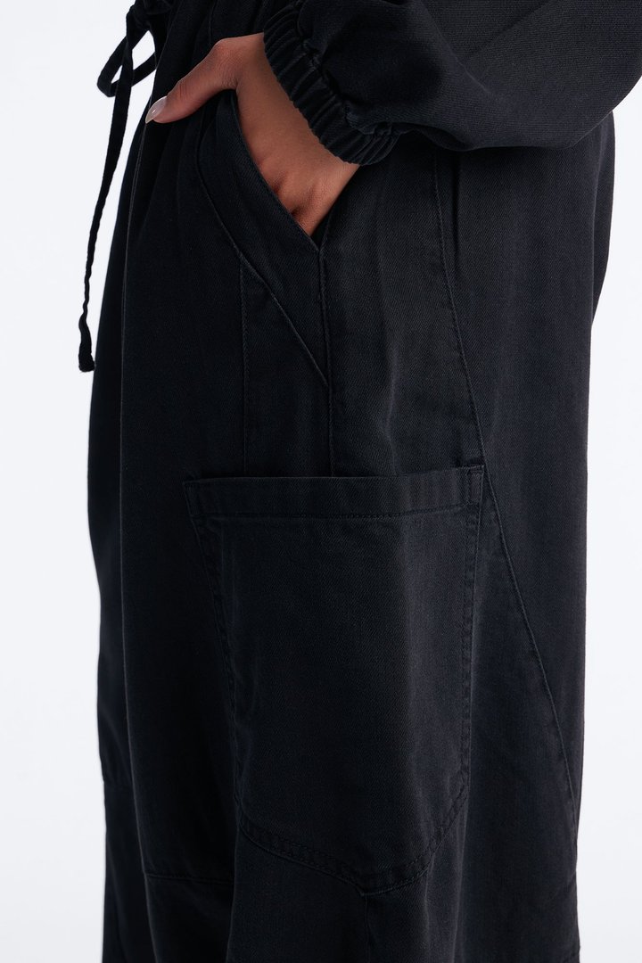 Premium Drapey Pull On Jogger Baggy Jeans - Black Wash