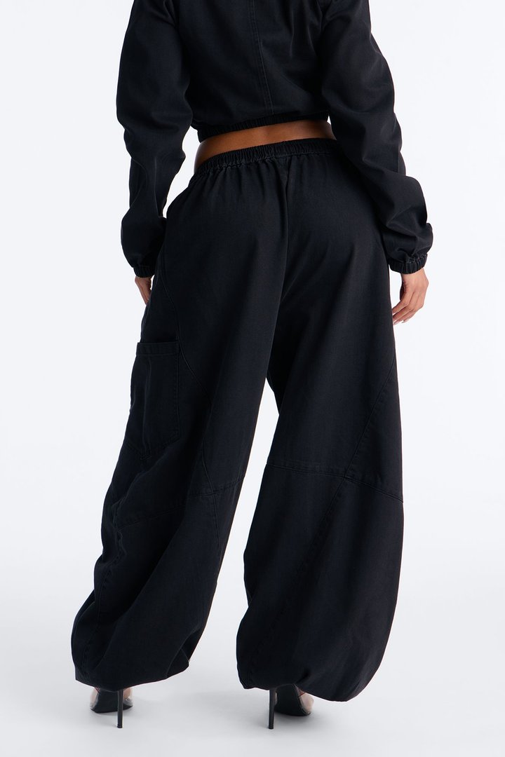 Premium Drapey Pull On Jogger Baggy Jeans - Black Wash