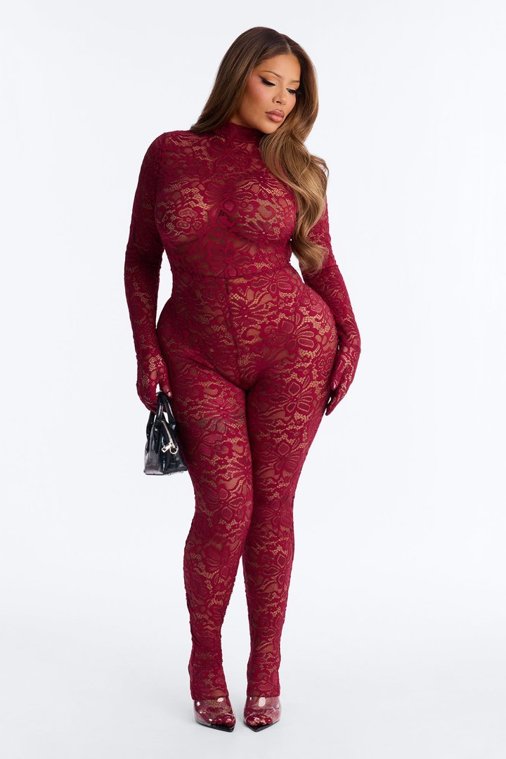 Seraphine Lace Glove Jumpsuit - Burgundy