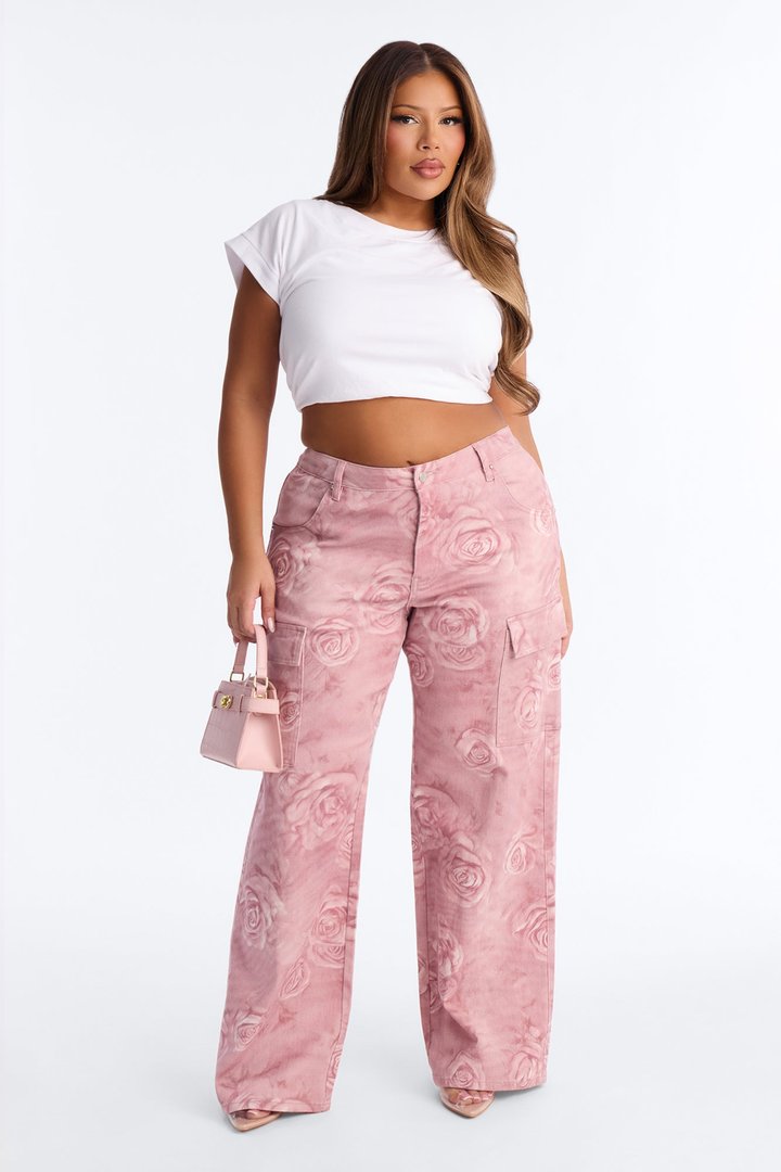 Accept My Rose Stretch Cargo Jeans - Pink