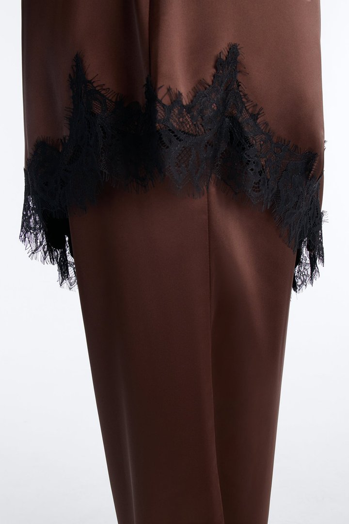 Arya Laced Satin Pant Set - Chocolate