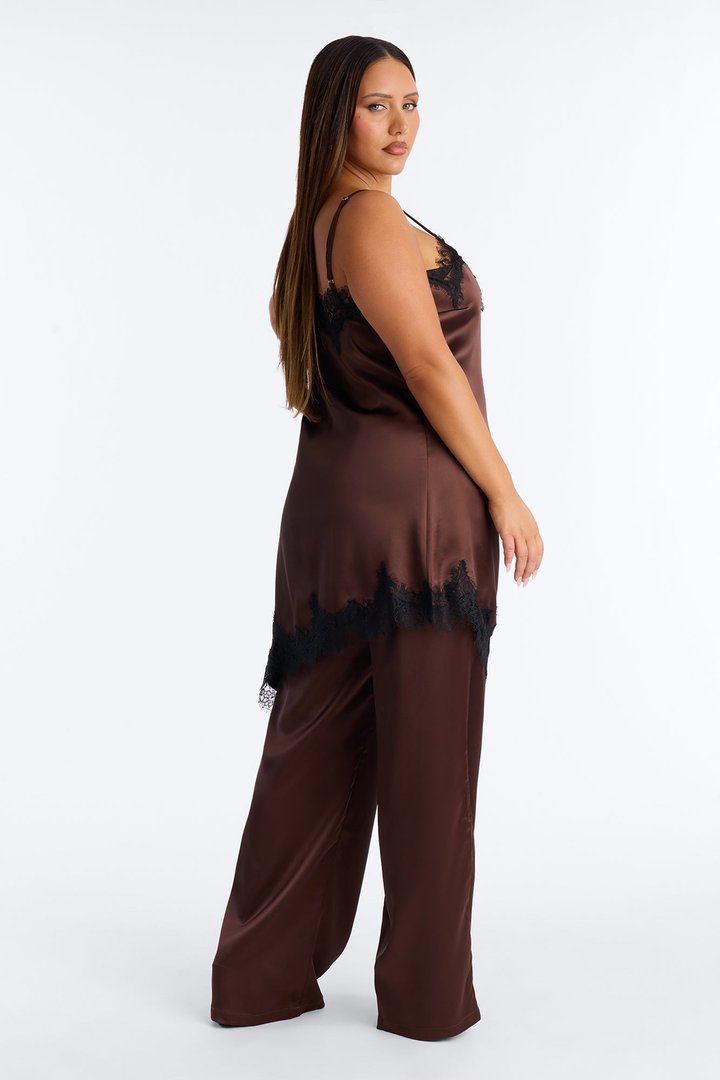 Arya Laced Satin Pant Set - Chocolate