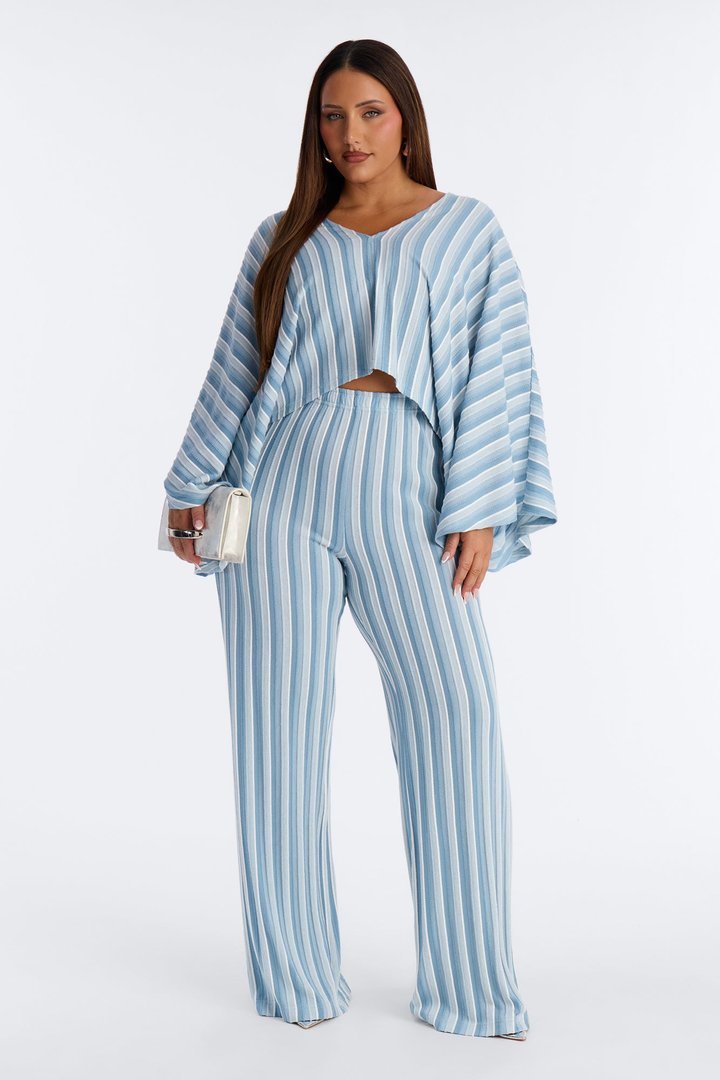 Along Those Lines Striped Jacquard Pant Set - Blue/combo