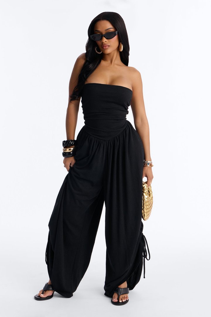 Anika Strapless Barrel Leg Jumpsuit - Black