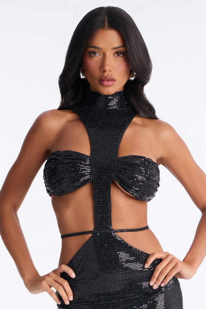 Bossed Up Cut Out Embellished Maxi Dress - Black