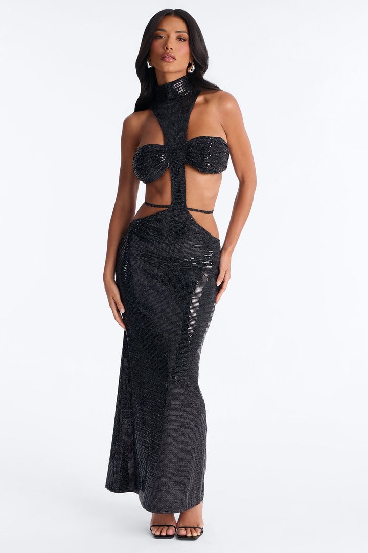 Bossed Up Cut Out Embellished Maxi Dress - Black