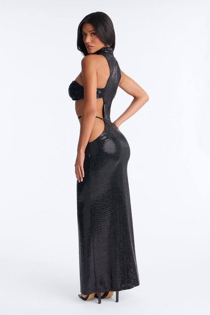 Bossed Up Cut Out Embellished Maxi Dress - Black