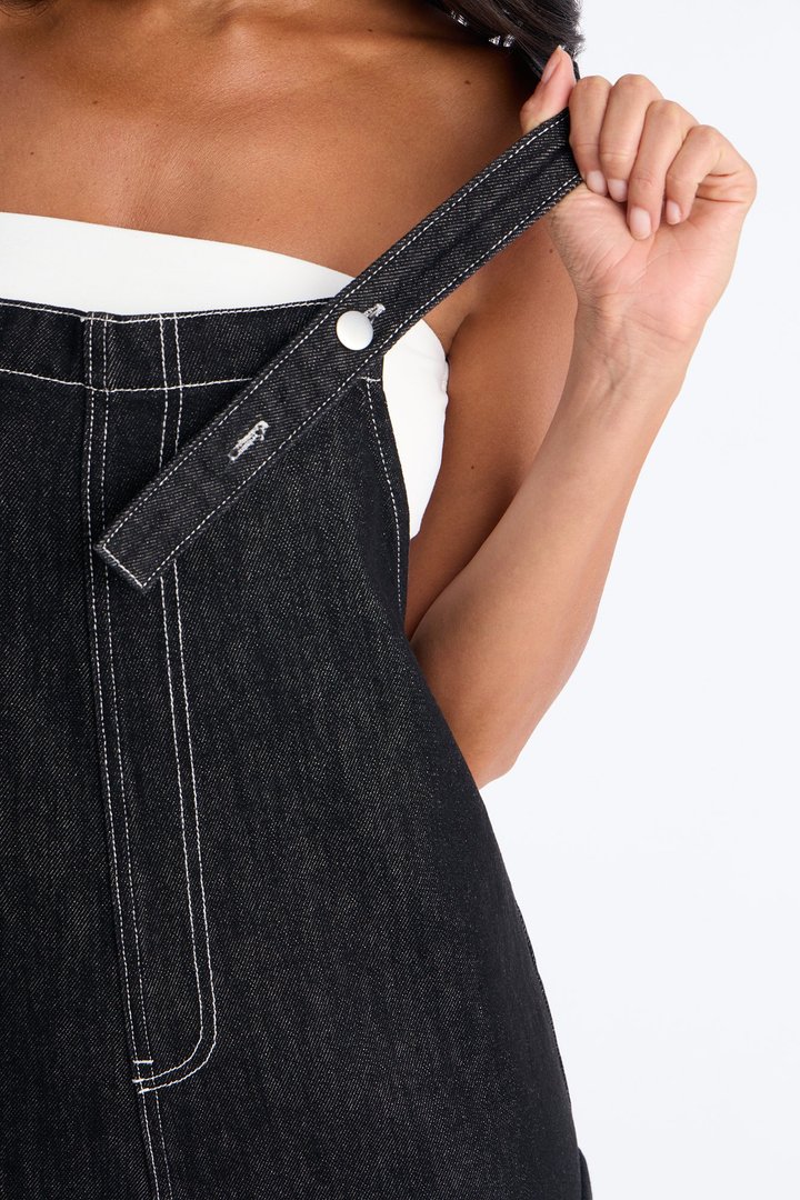 Reel It In Baggy Denim Overalls - Black