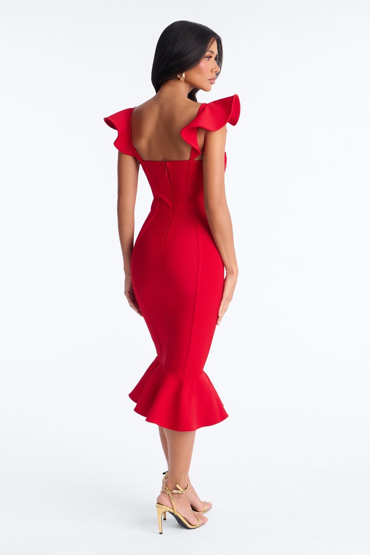 Brinley Mermaid Bandage Midi Dress - Red