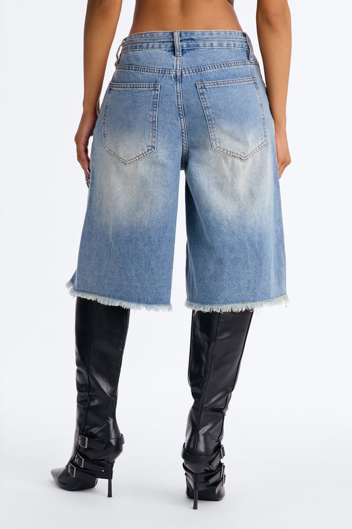 Ludlow Drawstring Ripped Denim Jorts - Vintage Wash