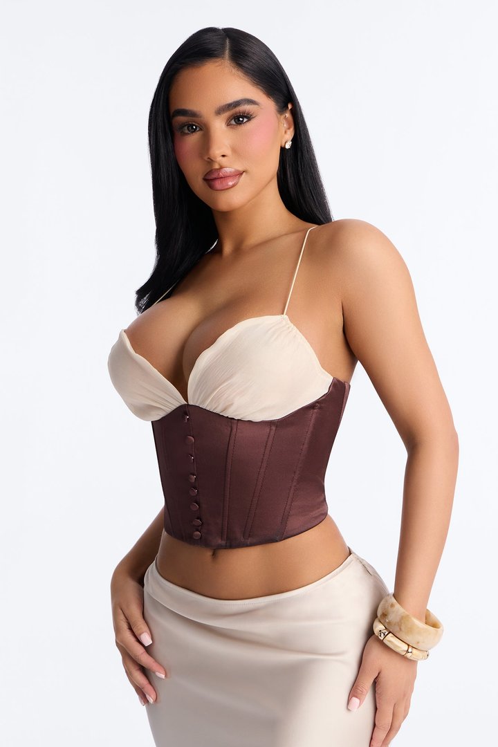 Soulmate Stuff Contrast Satin Corset - Chocolate/Combo