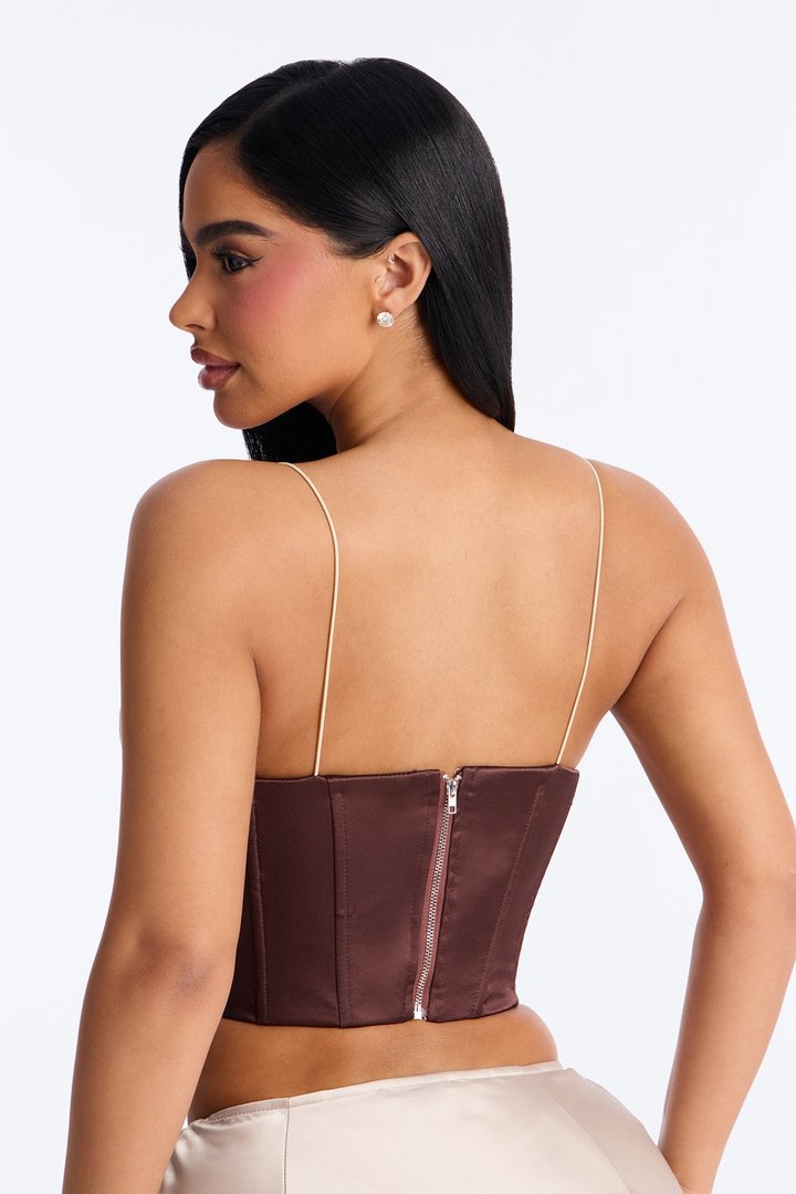 Soulmate Stuff Contrast Satin Corset - Chocolate/Combo