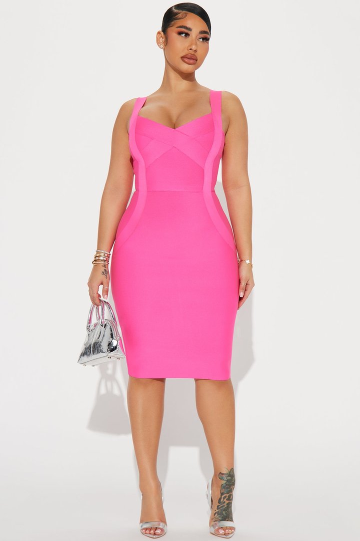 Elise Bandage Midi Dress - Hot Pink