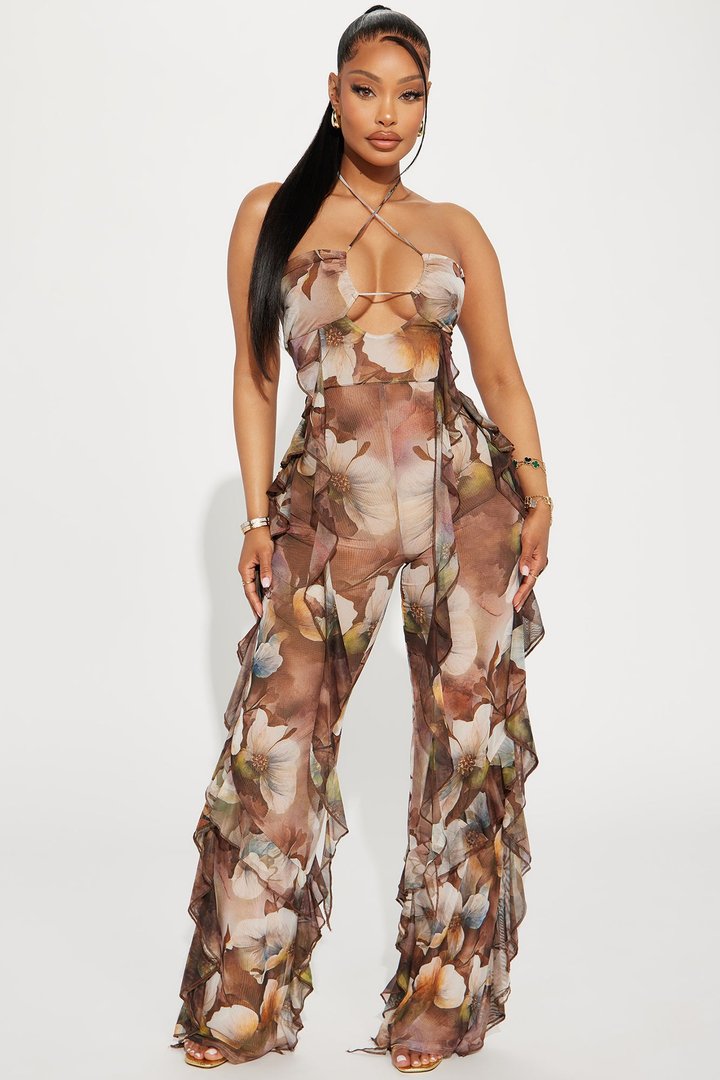 Going Out For Fun Jumpsuit - Brown/combo