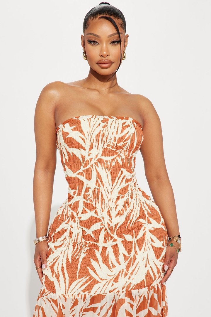 Amaya Tropical Maxi Dress - Cognac