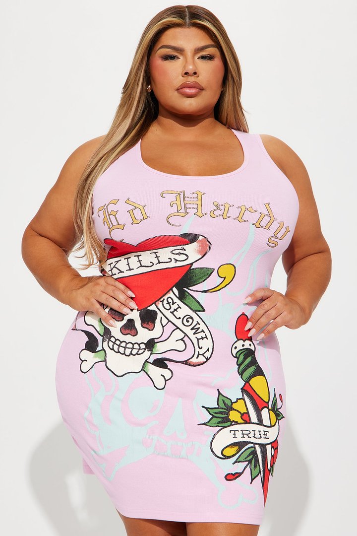 Ed Hardy Retro Flash 1 Tank Dress - Pink
