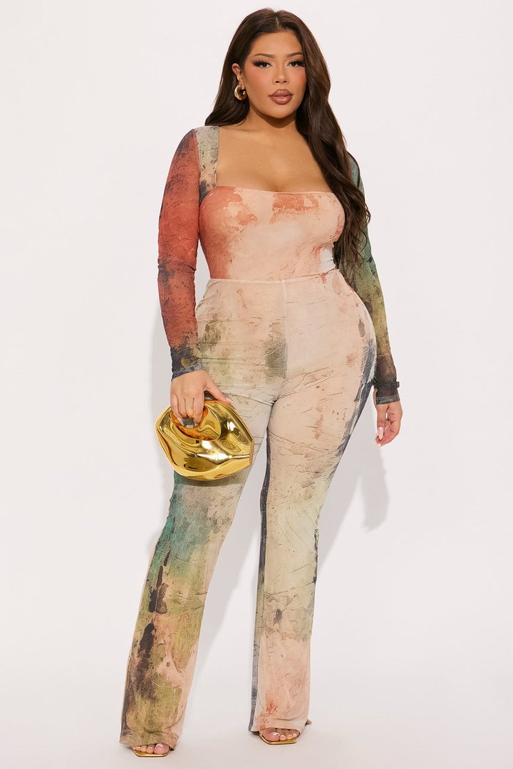Lost In The Trance Mesh Jumpsuit - Sage/combo