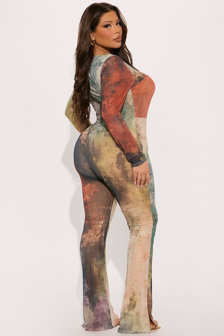 Lost In The Trance Mesh Jumpsuit - Sage/combo