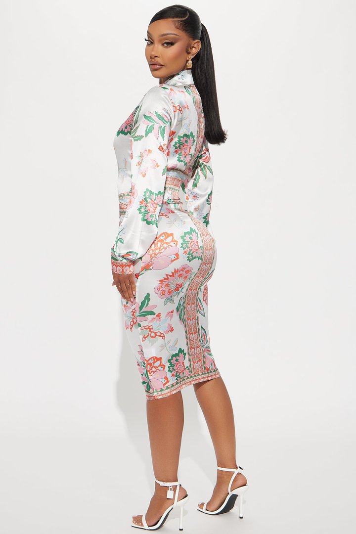 Becoming Richer Satin Shirt Dress - Brown Combo