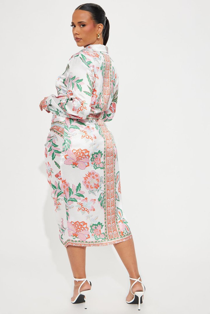 Becoming Richer Satin Shirt Dress - Brown Combo