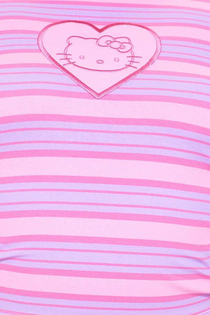 Hello Kitty Heart Striped Baby Tee - Hot Pink