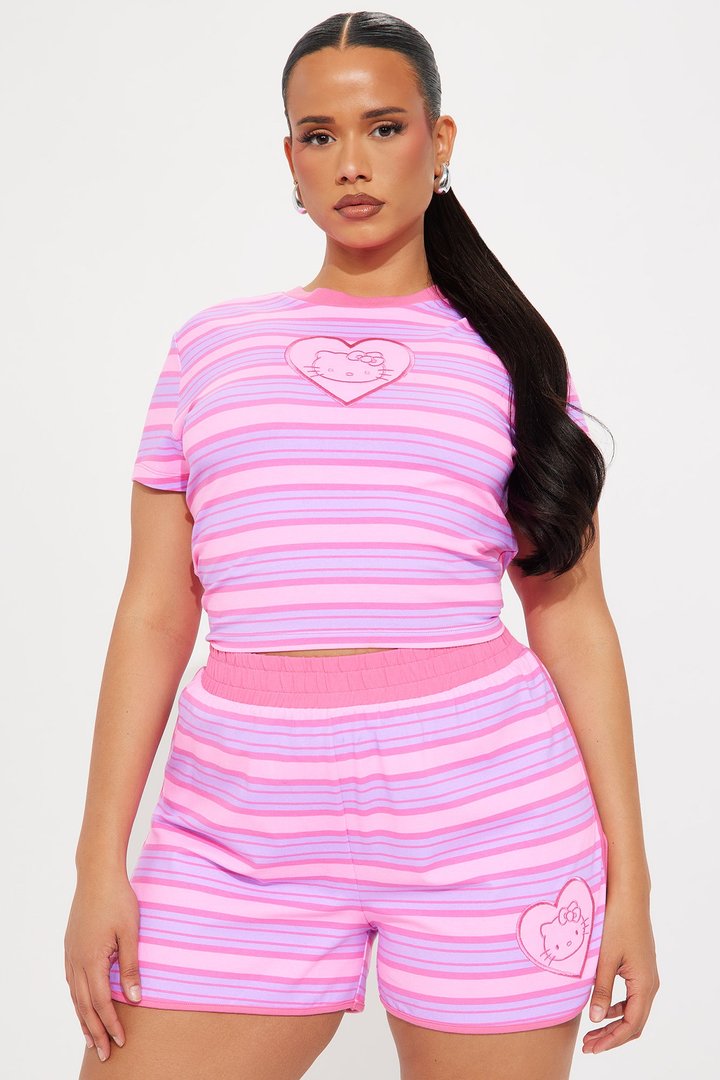 Hello Kitty Heart Striped Baby Tee - Hot Pink