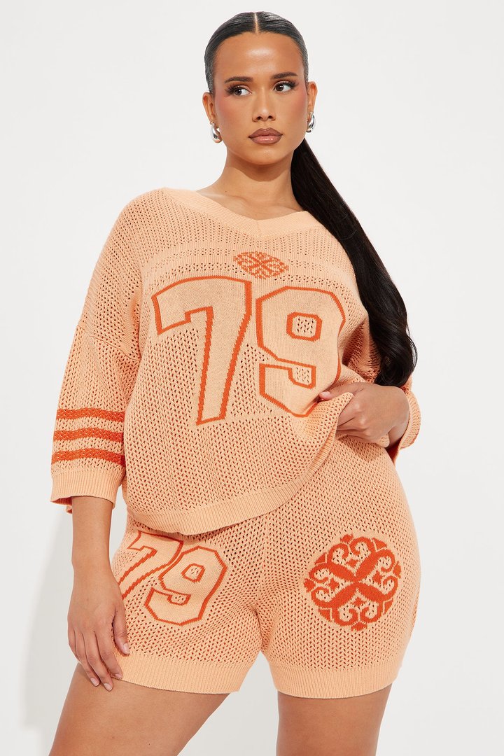 Game Day Essentials Sweater Short Set - Orange/combo