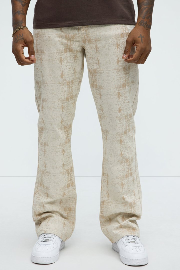 Rough Mark Stacked Slim Flare Pants - Tan