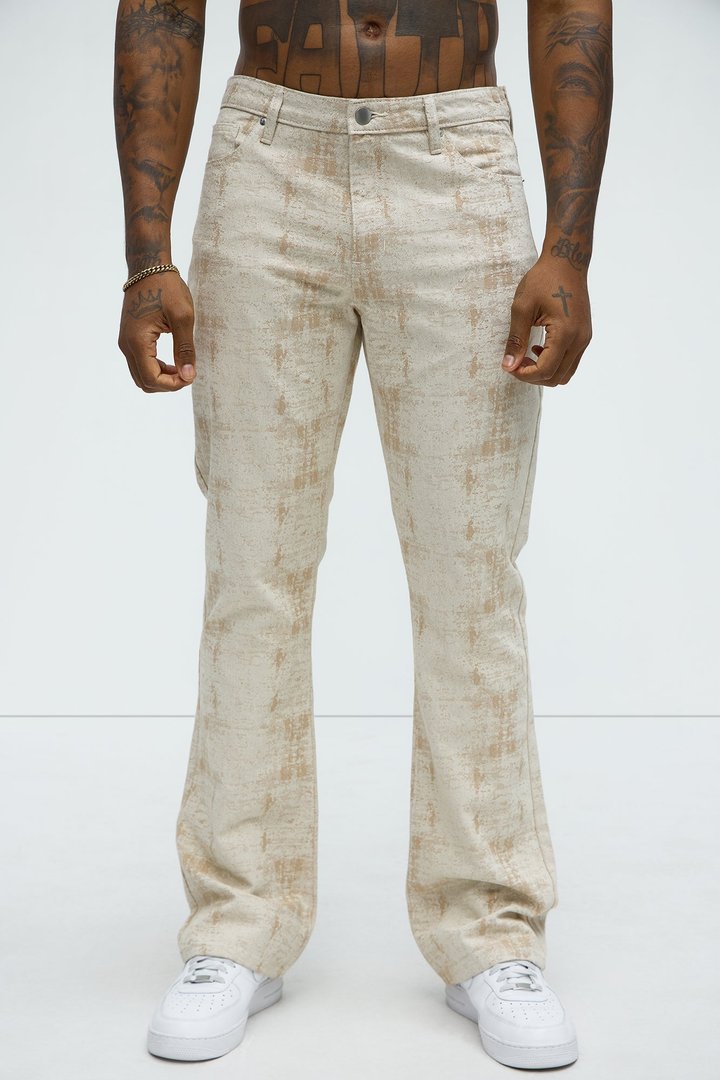 Rough Mark Stacked Slim Flare Pants - Tan