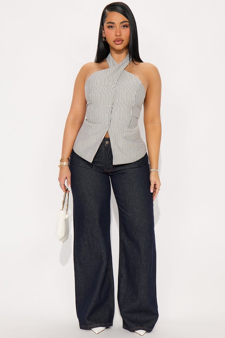Classic Cutie Striped Linen Vest - Grey/combo