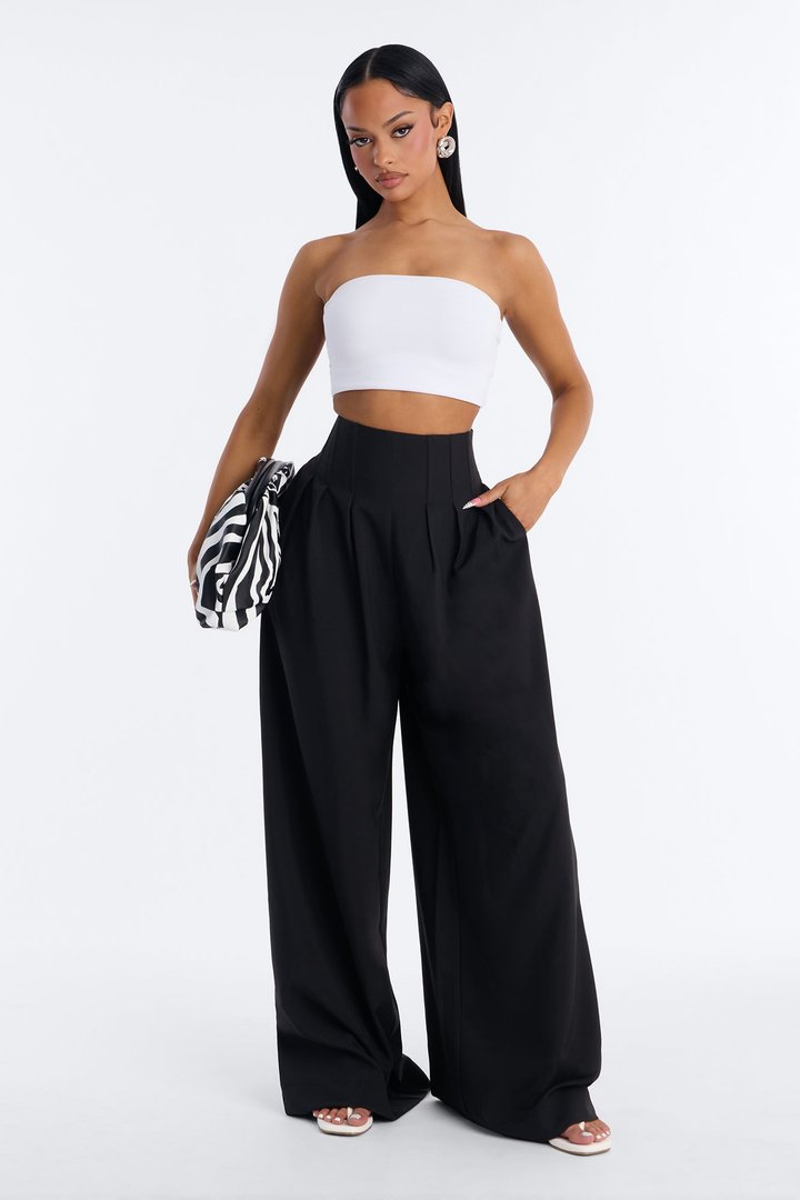 Talia High Rise Corset Waist Wide Leg Pant 33″ - Black