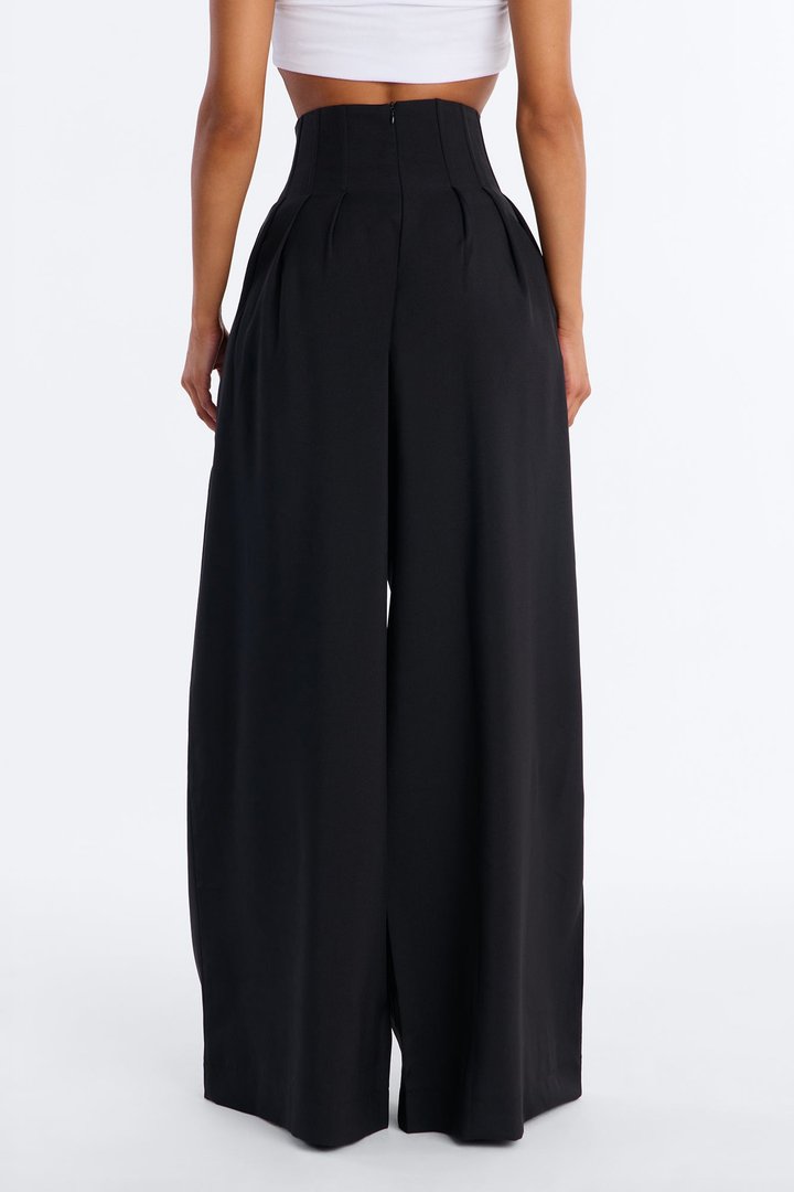 Talia High Rise Corset Waist Wide Leg Pant 33″ - Black