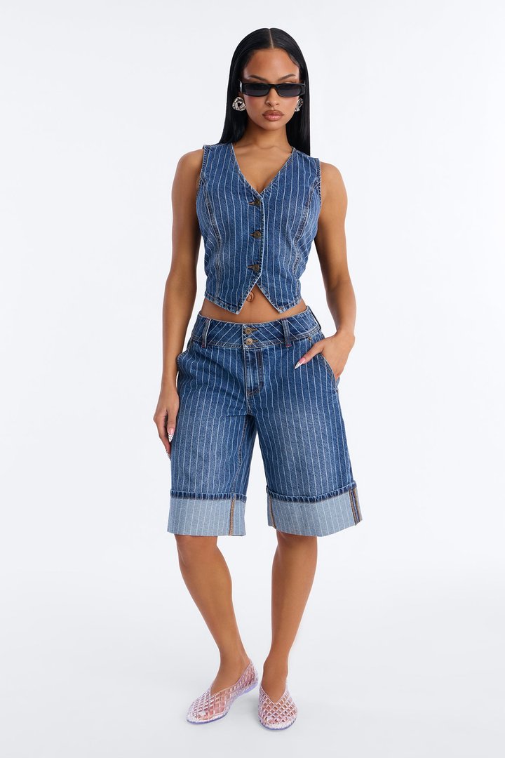 Legendary Striped Denim Vest - Dark Wash