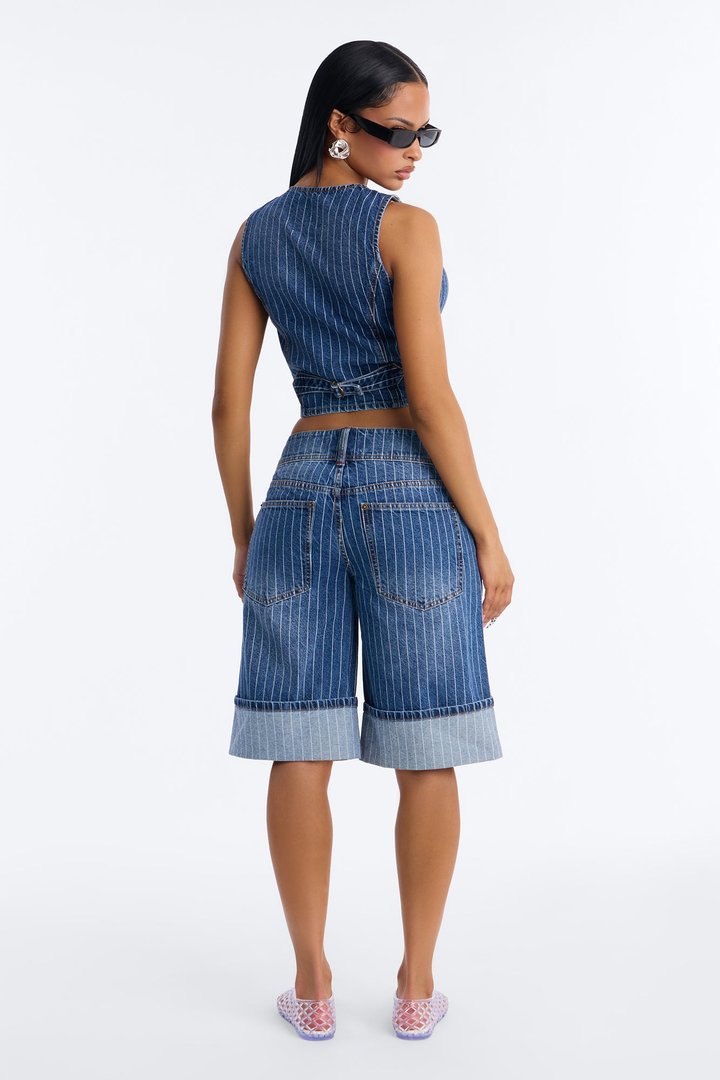 Legendary Striped Denim Vest - Dark Wash