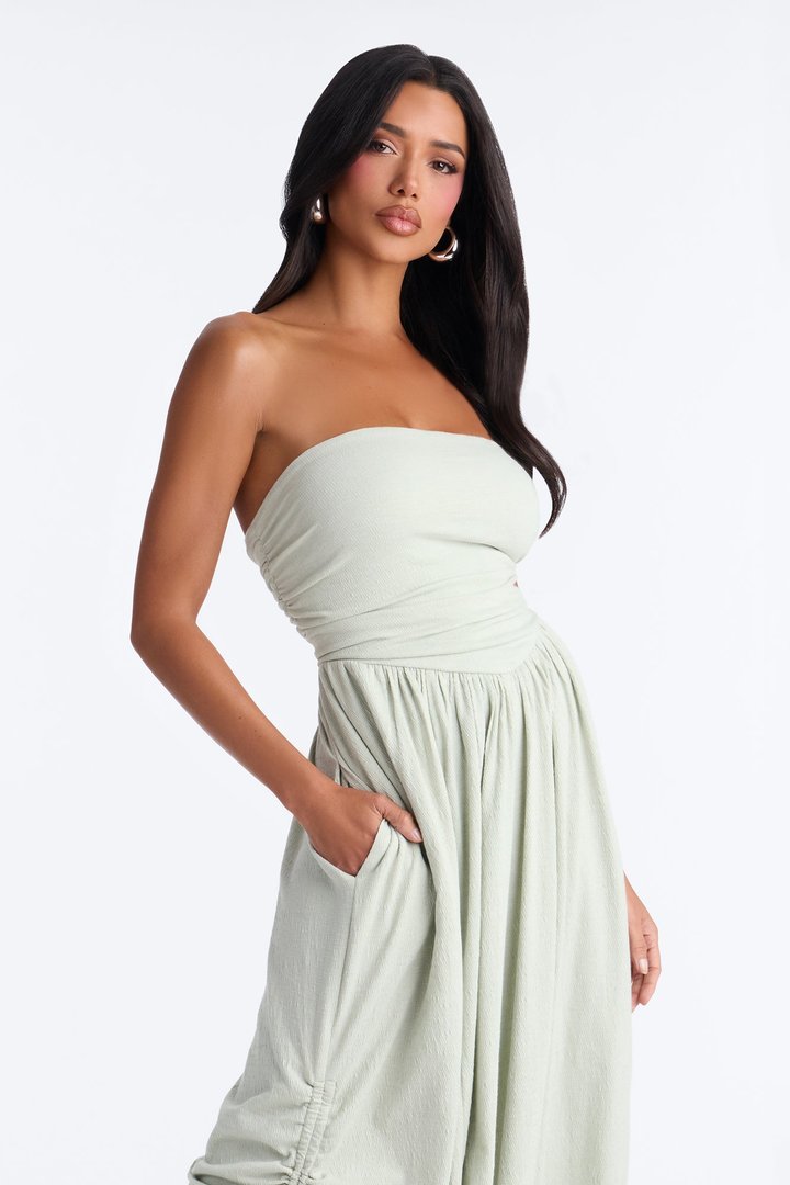 Anika Strapless Barrel Leg Jumpsuit - Sage