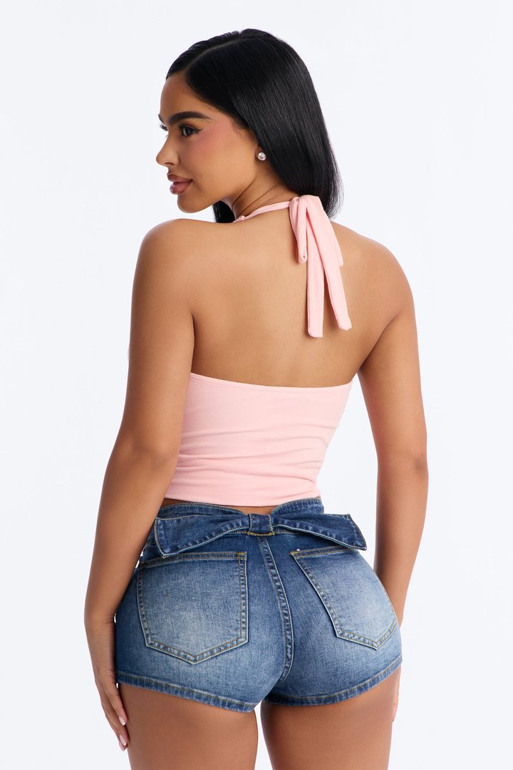 Gigi Double Lined V Neck Halter Top - Pink