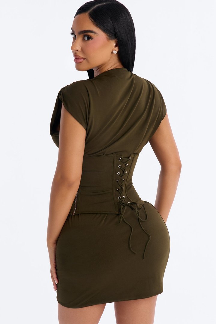 Aliza Corset Waist Mini Dress Set - Olive