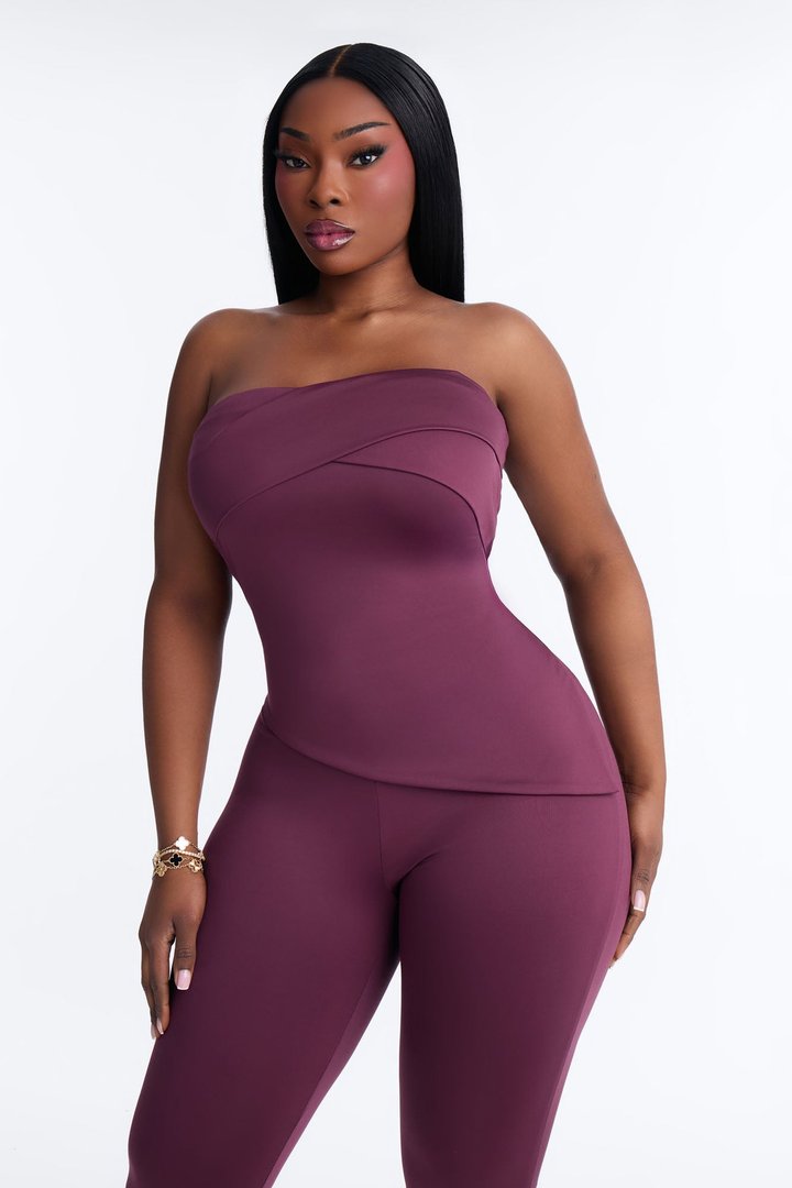 Contour Double Lined Asymmetrical Split Tube Top - Plum