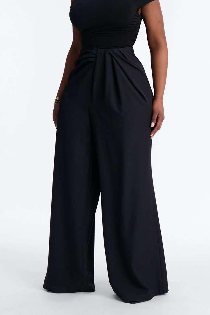Lilith High Rise Pleated Wide Leg Pant 33″ - Black