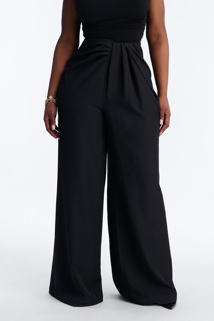 Lilith High Rise Pleated Wide Leg Pant 33″ - Black
