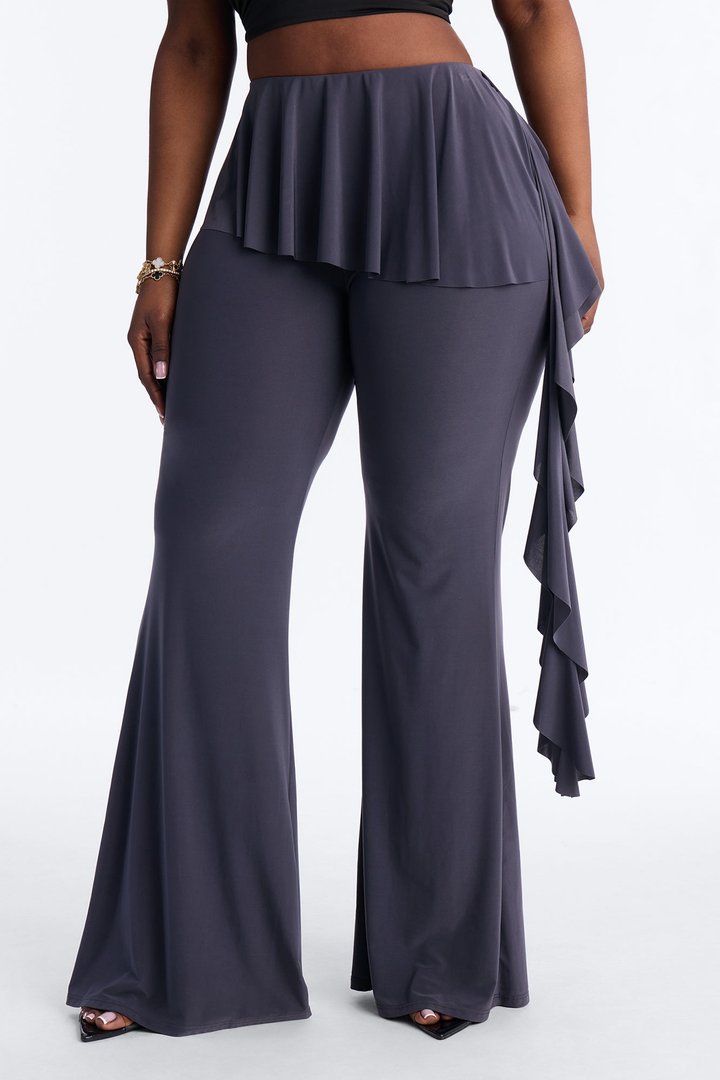 Imani Low Rise Ruffle Flare Pant 33″ - Charcoal