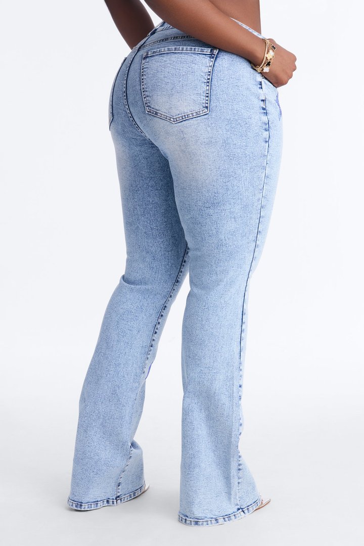 Stars Align Low Rise Embellished Bootcut Jeans - Light Wash