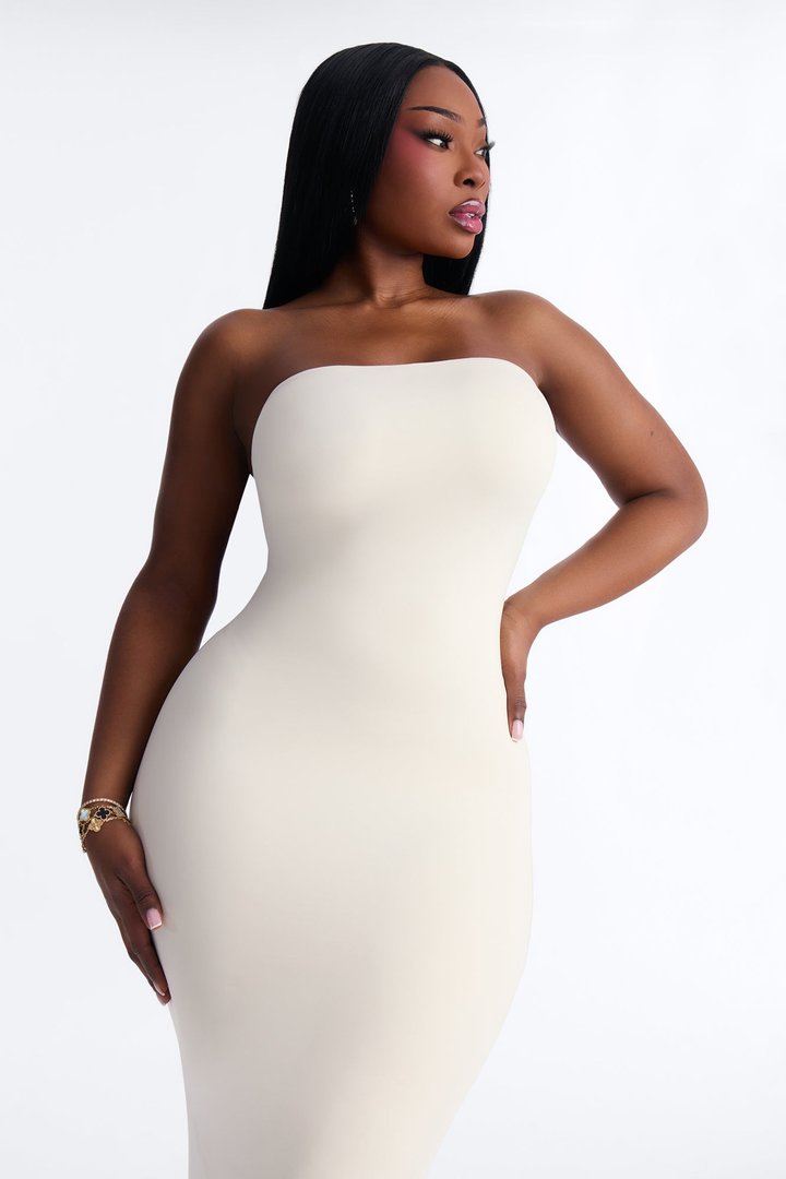 Contour Double Lined Strapless Midi Dress - Bone