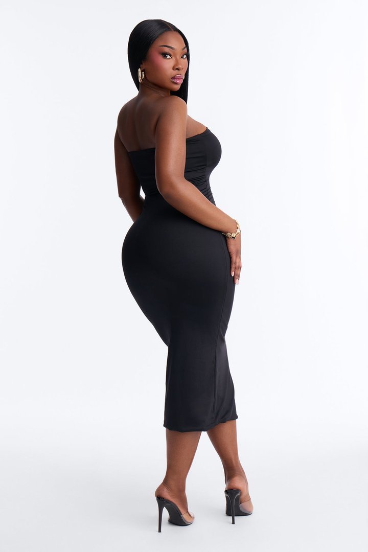 Contour Double Lined Strapless Midi Dress - Black